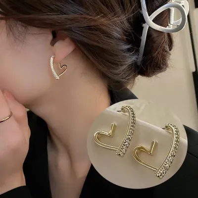 Crystal Heart Hoop Korean Fashion Earrings